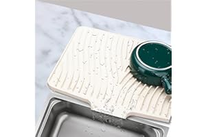 RoseFlower Draining Board Mats for Kitchen Counter, Silicone Dish Drying Mat for Kitchen, for Draining Sink, Silicone Dish Drying Mat, Used with Dish Drying Rack (15.8" x 13", Cream)