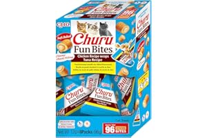 INABA Churu Fun Bites Snack para Gatos, bocados de Pollo con corazón de atún – 8 Paquetes de 12 g – Suave y cremoso – Comida para Gatos sin conservantes ni colorantes Artificiales, sin Granos