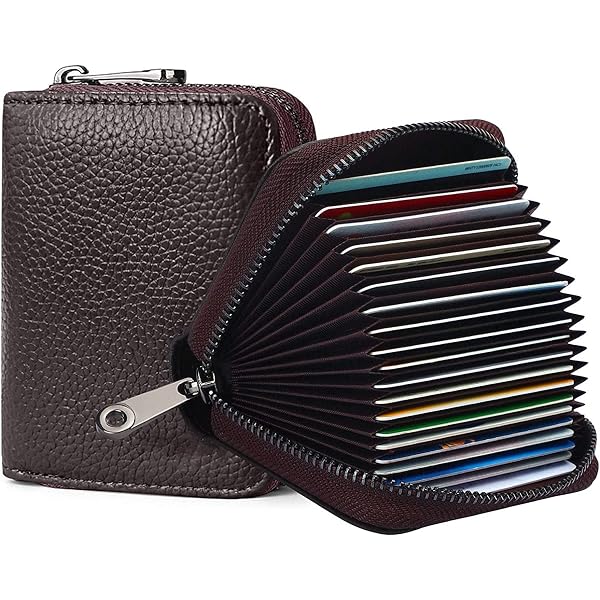 COOLCOLD Men's PU Leather Card Holder Wallet - 10 Slot Vertical, Zipper Coin Purse (Brown)