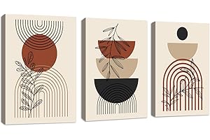 FAJERMINART 3 Pcs Boho Beige salvia Foglia Stampe da Parete, Geometrica Linea Rotonda Quadri Pittura Moderni Estetica Minimalista Stampa su tela Quadro Poster Decorazione Soggiorno Camera da letto 30x40cmx3 Pcs