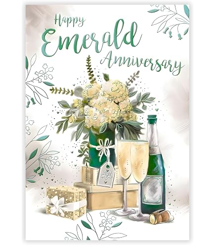 Handgefertigte Hochzeitskarte Zum 55. Smaragd-Jahrestag – 16x16 Cm, Mit Strass & Edelsteinen