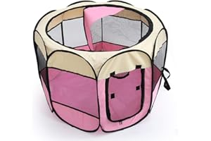 Kismaple Animali Box Portatile Pieghevole Cucce gabbiette recinzioni per Cuccioli, Cane, Gatti, Coniglio Porcellini d’India all'Interno e Esterno Impermeabile Tenda Box (S:72×72×45cm, Rosa)