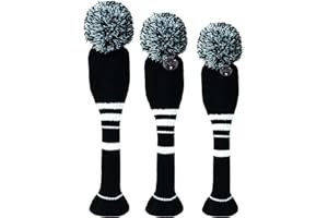 AMRTA Lot de 3 ou 4 Housses de tête de Golf à Pompons pour Bois de 1, 3, 5, Hybride de Parcours de Golf avec étiquette numérotée en Tricot