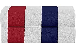 SweetNeedle Paquete de 2 Toallas de Playa 100% algodón Hilado en Anillos 76 CM X 152 CM 450 g/m² Toalla de natación y Piscina clásica a Rayas Altamente Absorbente Rojo-Azul-Blanco
