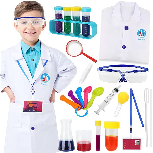 PLULON 23 pièces Costume de scientifique pour enfants Blouse laboratoire avec kit