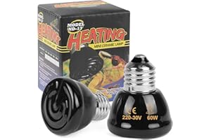 Adiwo 2 Pezzi 60W Lampadina Riscaldante in Ceramica, E27 Rettile Lampada a Infrarossi Riscaldante, Lampada Rettile, per Anfibi e Rettili Tartaruga, Uccelli, Lucertola, Serpente