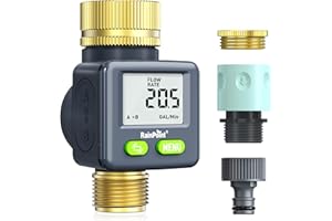 ‎RAINPOINT RAINPOINT Wasserzähler mit Messing-Einlass und -Auslass, Praktischer Wasseruhr für Garten, 4 Modi zur Kontrolle des Wasserverbrauchs,Wassermengenzähler, 180° Drehbarer digitaler Durchflussmesser