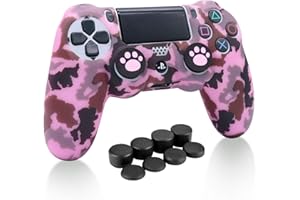 HLRAO PS4 Controller Skin Pink, Antideslizante Grip Funda Protectora de Silicona Compatible con PS4 / Slim/Pro Wireless/Wired Gamepad Controller con 8 x FPS Pro Thumb Grip Caps + 2 Cat Paw Caps.