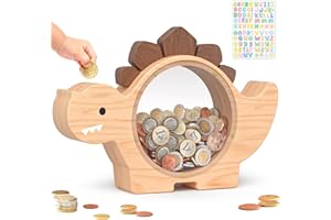Summidate Holz-Dinosaurier-Sparschwein für Kinder und Jungen, niedliche Holz-Dino-Spardose für Kleinkinder, kreatives Spar-Münzglas, personalisiertes Geschenk für Kindergeburtstage und Dekoration