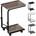SG Traders C Shaped Side Table Coffee Table Height Adjustable End/Bedside Table with 4 Wheels for Sofa Bedroom Living Room Office, Coffee Table for Small Spaces, Stable, Heavy Duty, Easy to Assemble