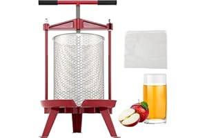 VEVOR Prensa de Vino de Frutas, 3.7 gales/14 litros, Prensa Manual de UVA de Hierro Fundido para Hacer Vino, Sidra/tintura/Vegetales/Miel/Aceite de Oliva Prensa con Cesta Hueca de Acero Inoxidable