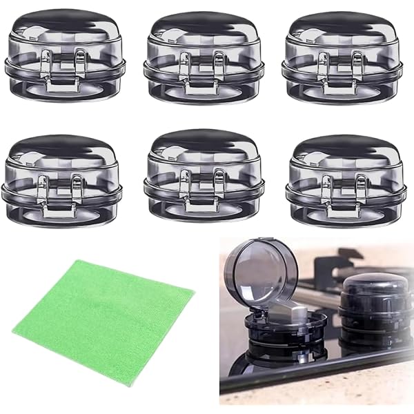 Lot De 8 Cache-boutons De Cuisinière - Protection Enfant Four Et Plaques, Noir/transparent, Diam. 6cm, Résistant à 120°C