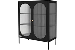 ML DESIGN MODERN LIVING ML-Design witryna 80 x 102,5 x 40 cm czarna z 3 pólkami i 2 drzwiczkami stalowa szafka do salonu w stylu industrialnym wykonana z metalu komoda regal szafka na dokumenty mebel stojacy podlogowy