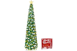 UHAPEER Konstgjord julgran med belysning, popup-julgran, 180 cm, vikbart dekorativt träd för jul, festtillbehör, heminredning