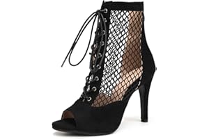 Uonpie Chaussures de Danse Latine Femme Bottines Lacets Petit 10 cm Talon Bottes de Salon