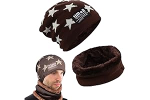 May Huang Wintermütze, Beanie Mütze und Schlauchschal, mit Fleecefutter Mütze Schal Sets, Wolle Strickmütze Wintermütze und Loop Schal für Herren und Damen