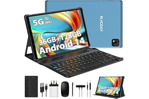 FLYCOAY Newest Android 14 Tablet 10 Inch, Octa-Core 2.0 GHz, 36GB RAM+128GB ROM(1TB TF) 5G+2.4G WiFi, 1920 * 1200 FHD, BT 5.0, GPS, 8000mAh, Metal Body, Tablet with Keyboard & Mouse, Bule