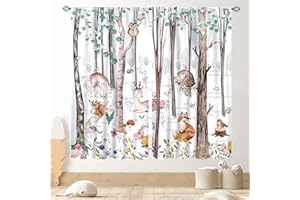 TKUYO Woodland Vorhänge für Kinderzimmer, rustikale Waldtiere, Wildtiere, Aquarell, Wald, Bär, Hirsch, Fuchs, Landhaus-Verdunkelung, Fenstervorhänge für Baby, Mädchen, Jungen, Schlafzimmer, Wohnzimmer, 2