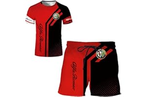 SPONYBORTY T-shirt da uomo Pantaloncini Tuta Set Alfa-RoMeo Stampa 3D Set due pezzi T-shirt manica corta Pantaloni Tuta jogging