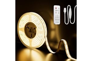 Ruban LED COB Blanc chaud 3000K USB5V avec télécommande RF, PAUTIX 640LEDs/2M Dimmable Strip Lights CRI90+ Kit d'éclairage LED flexible pour armoires de cuisine Chambre TV Rétroéclairage DIY Éclairage