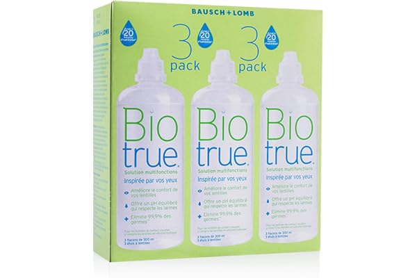 Biotrue Solution Lentilles de Contact Souples - Produit Lentille Utilisation Quotidienne pour Lentilles de Contact Souples - Flacons 3 x 300ml