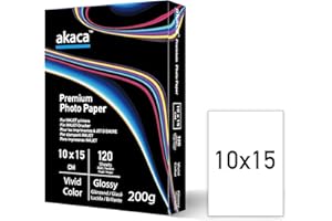akaca Carta Fotografica Lucida Premium Glossy Photo Paper, 10 x 15 cm, 120 Fogli, 200g, per Tutte Stampanti A Getto d'inchiostro