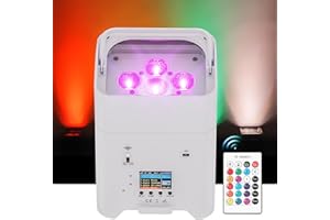 PUZILOZA 108W APP par LED Projecteur rechargeable RGBWA + UV Uplight extérieur avec télécommande/DMX/APP(IOS et Android) Lumière disco pour DJ, fête, bar, mariage, anniversaire