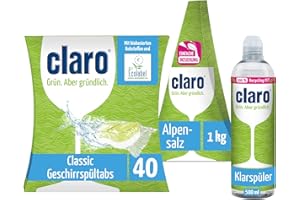Claro Classic Tabs - zwycięzca testu - 40 tabletek w zestawie z nabłyszczaczem 500 ml i solą alpejska w piramidzie 1 kg
