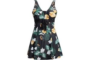 Ecupper Maillot de Bain Une Pieces pour Femme Rétro Jupe avec Volantée