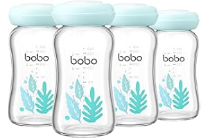 YOHKOH Premium-Glasflaschen für Muttermilch, 4 x 160 ml - zur sicheren Muttermilch Aufbewahrung, spülmaschinen-, gefrier- und mikrowellengeeignet (Blau, 160ml (4er Pack))