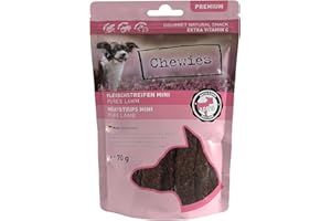 Chewies Fleischstreifen Mini aus 100% Lamm - 70 g - Fleischstreifen für Hunde - getrocknete Lammfleisch Kaustreifen - hypoallergen & getreidefrei - Dörrfleisch vom Lamm
