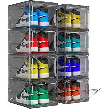 NUKied Schoen Opbergdoos 3 Pack Transparante Clear Stapelbare Plastic Schoenendozen Stapelbare Schoen Organizer met Deksels voor Mannen en Vrouwen 37x26x20cm (zwart