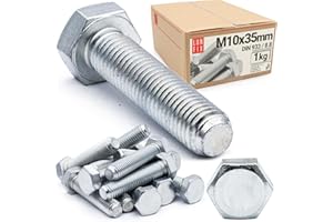 M10 x 35 mm Sechskantschrauben 1 kg (ca.33 Stk.) DIN 933 Maschinenschrauben FK 8.8 Vollgewinde verzinkter Stahl Gewindeschrauben mit sechseckigem Kopf