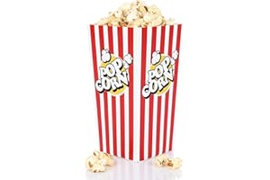 FunX Confezione da 12 scatole per popcorn in carta kraft per cinema, serate cinema, compleanno per bambini e feste di notte – 9 x 9 x 17 cm rosso/bianco a righe