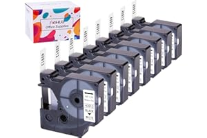 8x Hehua Zamiennik dla Taśmą Etykieta Dymo D1 40913 D1 9mm Etykiety Czarny na Białym, Kompatybilny z LabelManager 160 210D 260P 360D, LabelWriter 400 450 Duo (9mm x 7m)