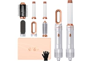 ‎UKLISS Pro Haartrockner & Haarstyler 6 in 1, UKLISS Airstyler Set mit Hair Dryer Ionen, Luft Lockenstab Automatisch, Rundbürstenföhn, Thermal Brush, Multistyler für Föhnen, Volumen, Locken, Styling- Weiß