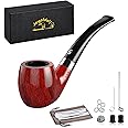 Joyoldelf Tobacco Pipe, Smoking Pipe with Flat Bottom - Pipe Pin & Tamper, Pipe Screen & Pipe Bits, Pipe Cleaners & Rubber Ring, Bonus a Pipe Pouch & Gift Box