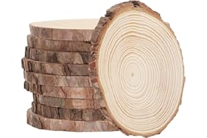 Huixinue Holzscheiben 10 Stücke Baumstamm Deko,Baumscheiben 13-14cm Durchmesser 10mm dick,Ungebohrte baumscheibe,für Basteln,Hochzeit,Weihnachtsdekoration,Mit Bindfaden und Klauen Nägel.