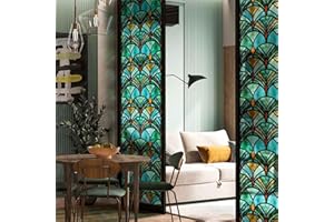 ChicSkin Stained Glass Window Film Self Adhesive 43x300cm, Decorative Window Film Privacy Vintage Art Decor, Hand Drawn Glass Decoration Pine Shell