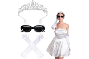 Yezmo Princesa Diaries Accesorios de Disfraz, Princesa Tiara Corona Accesorios para Disfraz Para Mujeres Niñas Con Corona De Cristal Gafas De Sol Y Guantes Largos Blancos Para Cosplay, Blanco, Talla