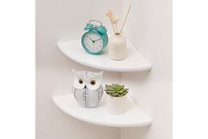 Gieanoo Białe półki narożne do montażu ściennego, zestaw 2 ruchomych narożnych półek ściennych z drewna dębowego, pływający głośnik, mały narożny stojak na rośliny do sypialni, kuchni, salonu, 18 cm