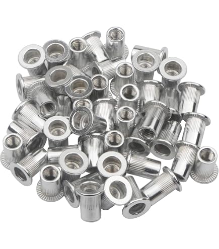 100 Pezzi Dadi Rivetto Metrici M6 Acciaio Carbonio - Testa Piatta Filettata, Nuovi