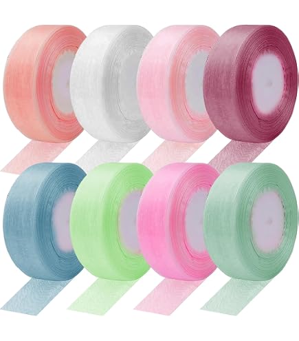 4 Rollen Organzaband – Je 45 M, 20 Mm Breit, In Weiß, Blau, Gelb & Rosa