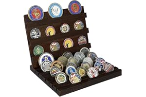 LONGZHUO Stojak na monety drewniane, stojak na monety 9 rzędów 5 mm, półka prezentacyjna na wojskowe monety okolicznościowe, może pomieścić 54 monety, medale, monety AA