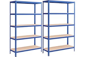 Songmics GLR060Q02 Set of 2 Heavy Duty Shelving Units, Steel Shelving Unit, 5 Shelves, Screwless for Garage, Warehouse, Utility Room, Load Capacity 875 kg, 60 x 120 x 200 cm, Blue