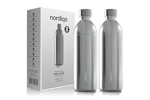 Nordiqo Premium 1.3L / 1300 ml Flasche aus Edelstahl | Kompatibel mit Aarke Carbonator 3 | Ohne Ablaufdatum & Plastik | Auslaufsicher | Spülmaschinenfest (2 X Edelstahl)