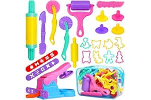 Jiosdo Kneading Tool, 22 Pieces Dough Accessories Kids Plasticine Tools, Modelling Cutters, Extruder Modelling Tool, Dough Set, Gift for Children, Boys, Girls (with Storage Bag)