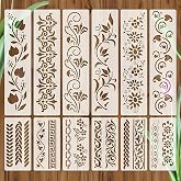 Nivofu 12 Set of Reusable Stencils for Painting Walls and Furniture with Flower and Leaf Design, PET for Crafts, Wood, Home D