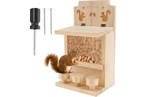 LLWQUANZSS Wooden Squirrel Feeder, Large Capacity Squirrel Feeders for Outside, Cute Chipmunk Feeding House, Decorative Wildlife Feeding Station for Garden Yard