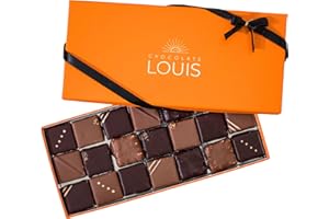CHOCOLATS LOUIS - Coffret chocolat 21 Pralinés - Chocolat Noir et Lait - Chocolat a offrir - Coffret cadeau - Fabrication Française Artisanale - 100% Beurre de Cacao